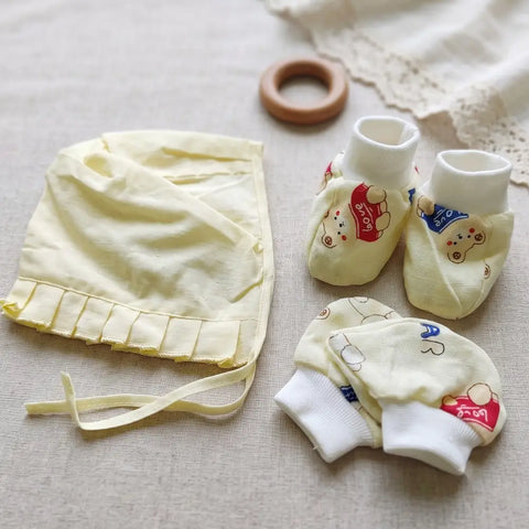 Muslin Cotton Baby Cap, Mittens, Booties