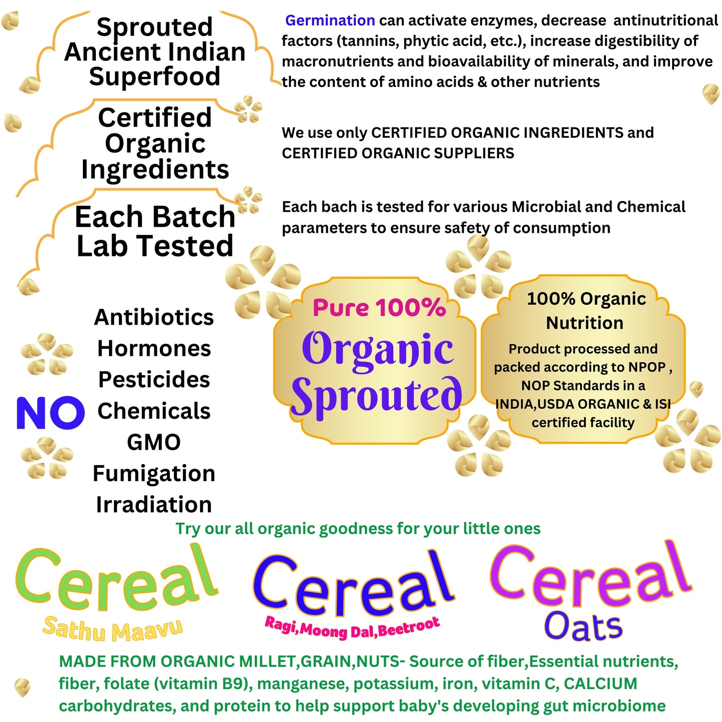 Organic Oats Cereal (Pack of 2)+ 1 Muslin Wipe+ 1 Organic Bib
