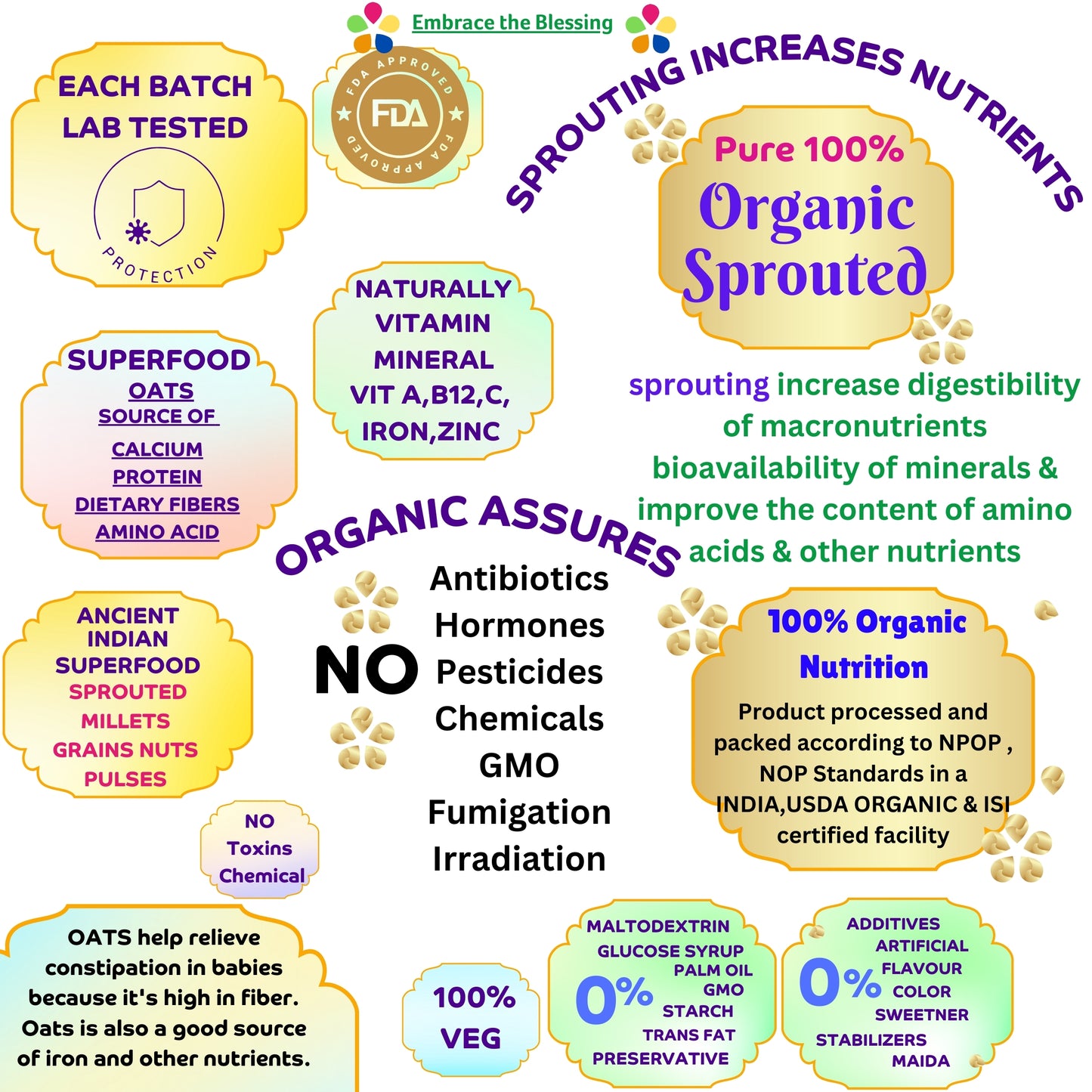 Organic Oats Cereal (Pack of 2)+ 1 Muslin Wipe+ 1 Organic Bib
