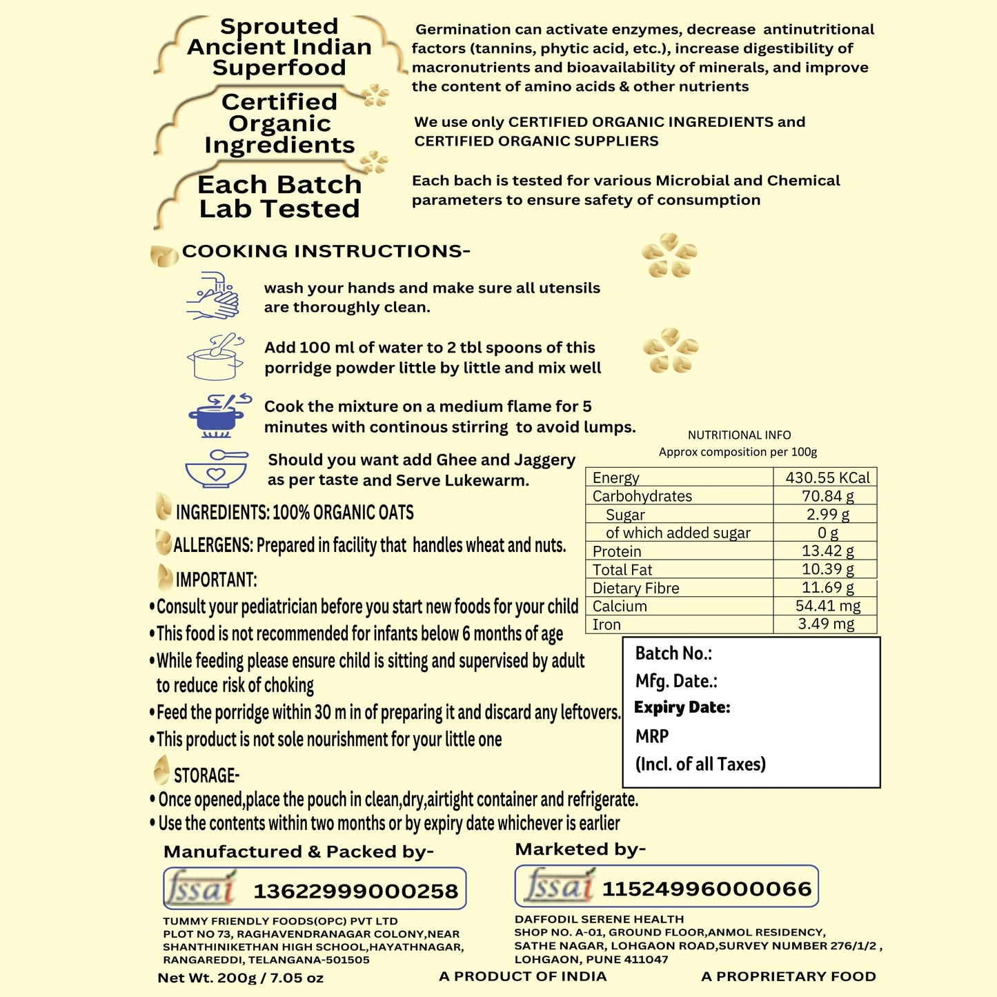 Organic Oats Cereal (Pack of 2)+ 1 Muslin Wipe+ 1 Organic Bib