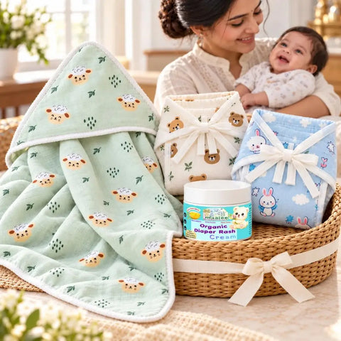 Soft Hug Newborn Gift Set – Rash Cream, Muslin Nappies & Towel