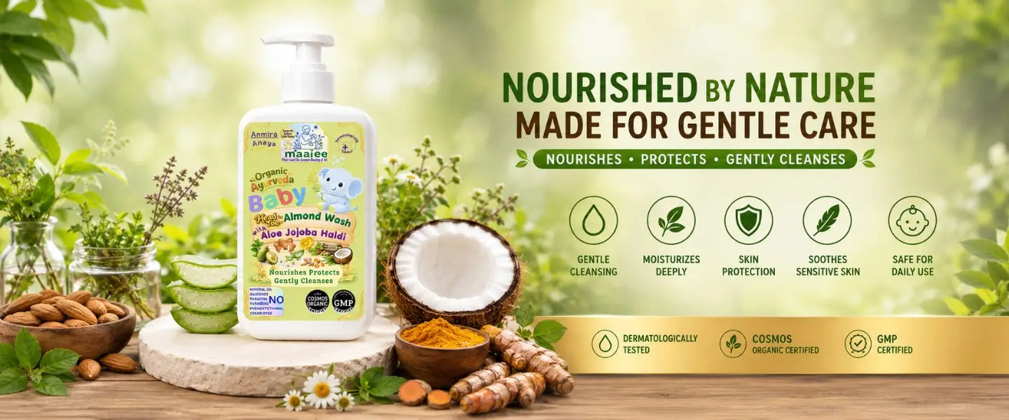 Maaiee newborn welcome offer featuring wash, soap, diaper cream and free baby essentials set
