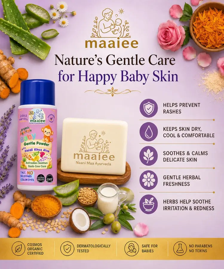Organic baby bathing bars with complimentary Ushira Haridra talc-free baby powders