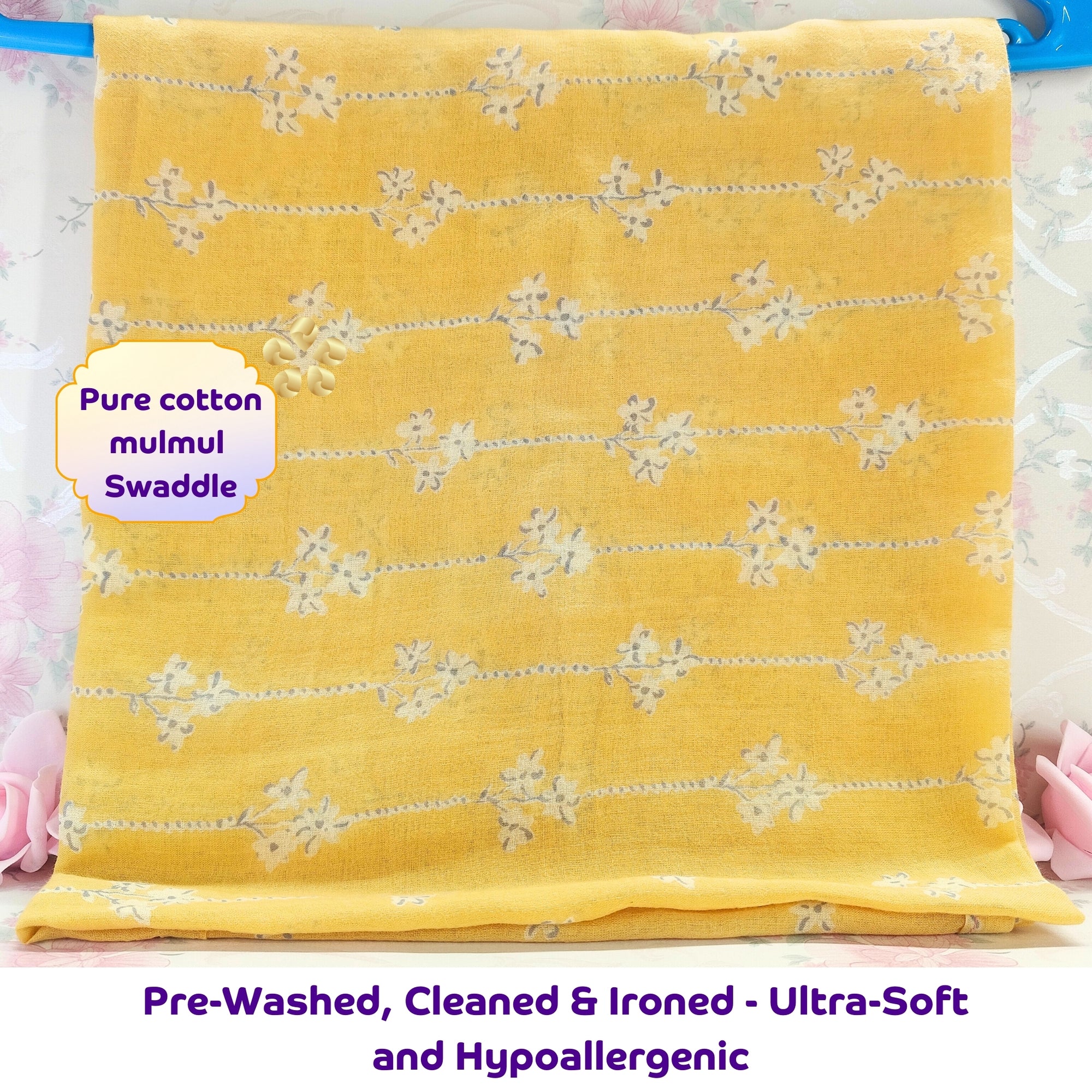 Mulmul Baby Swaddle & Wash Cloth Set [Golden Hugs]  | Premature Babies' Swaddle