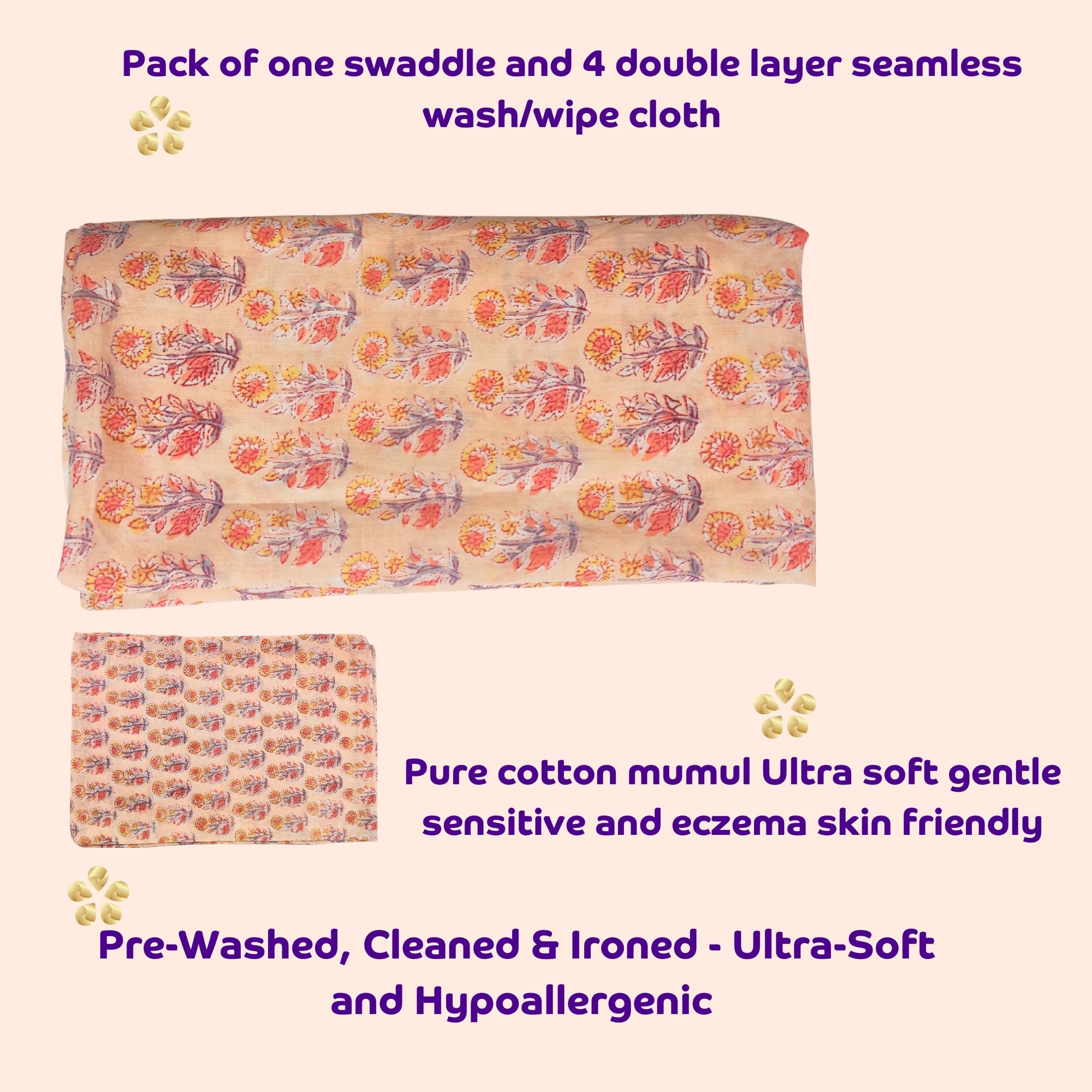 Mulmul Baby Swaddle & Wash Cloth Set [Spring Bloom] | Premature Babies' Swaddle