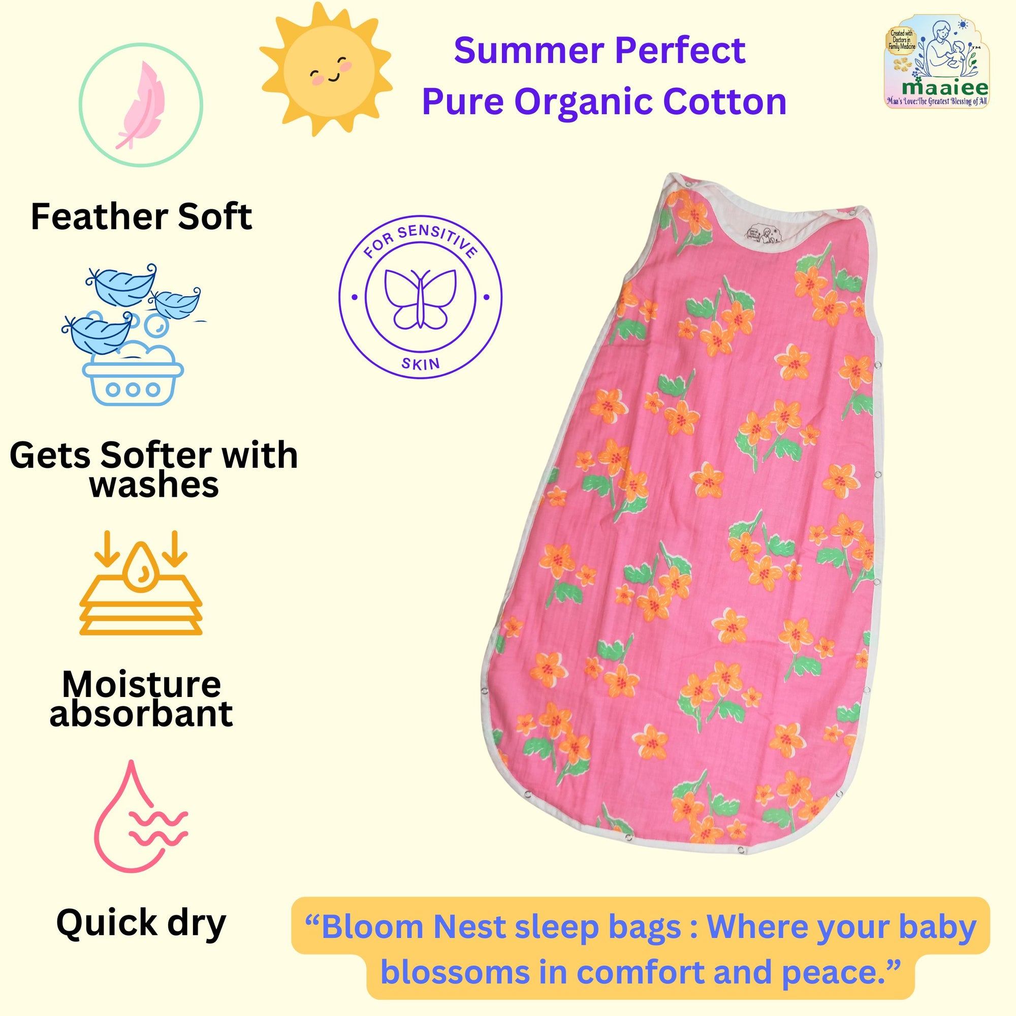 MAAIEE Organic Baby Sleep Bag | Breathable Wearable Blanket
