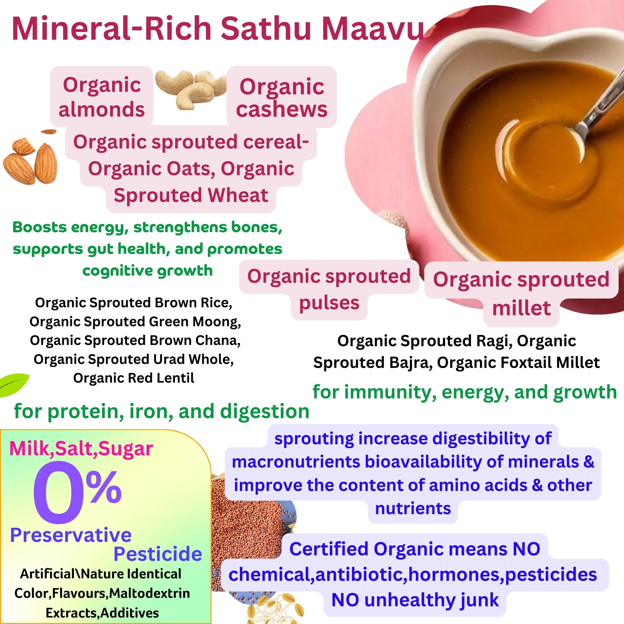 Sathu Maavu Organic Sprouted Cereal with Organic Bib