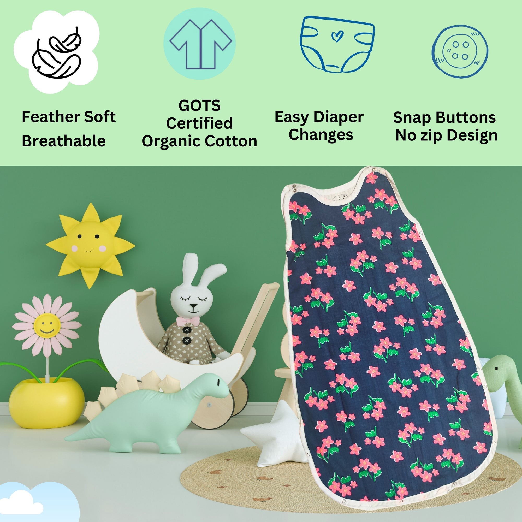 MAAIEE Organic Baby Sleep Bag | Breathable Wearable Blanket [BlossomSprout]
