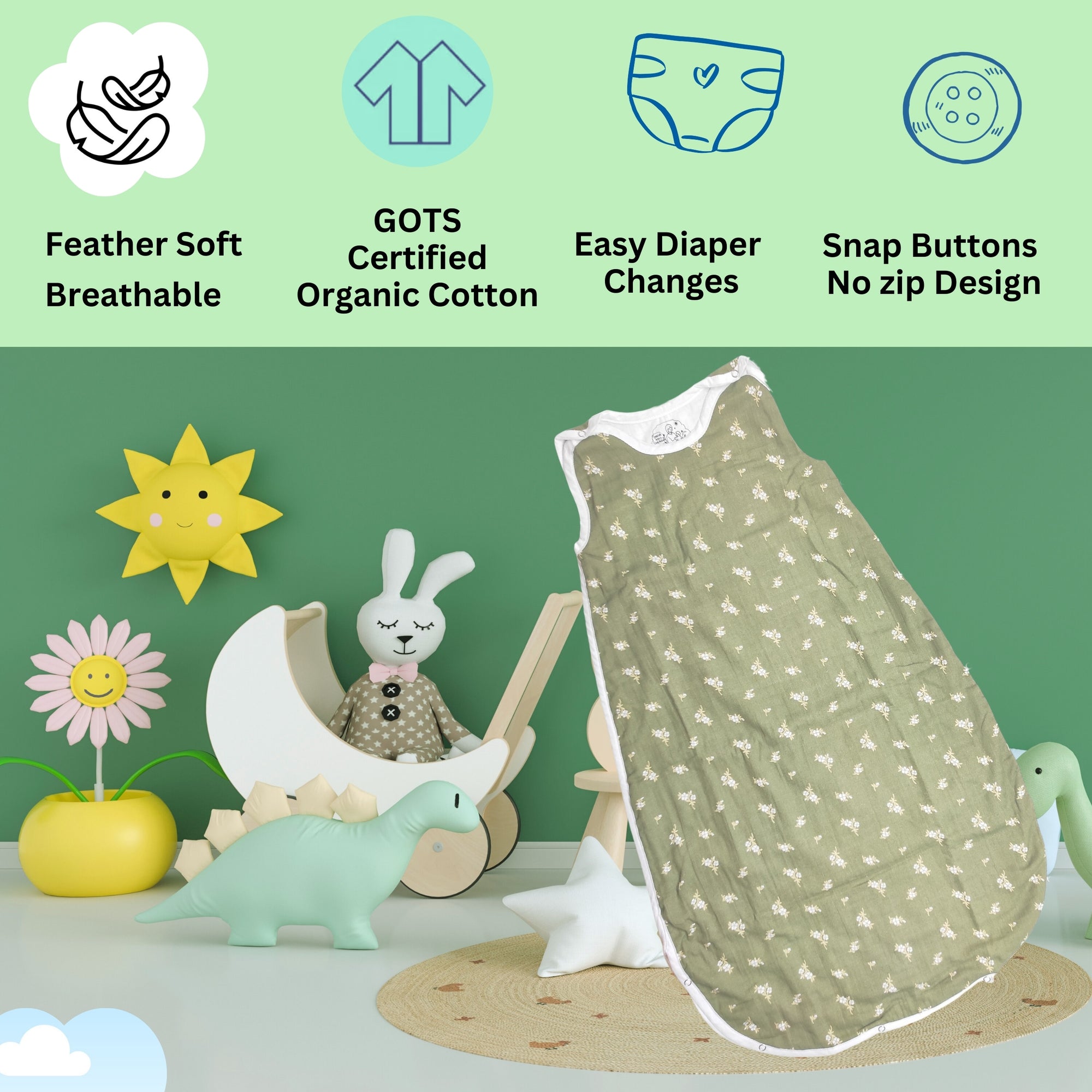 MAAIEE Organic Baby Sleep Bag | Breathable Wearable Blanket [GreenJasmine]