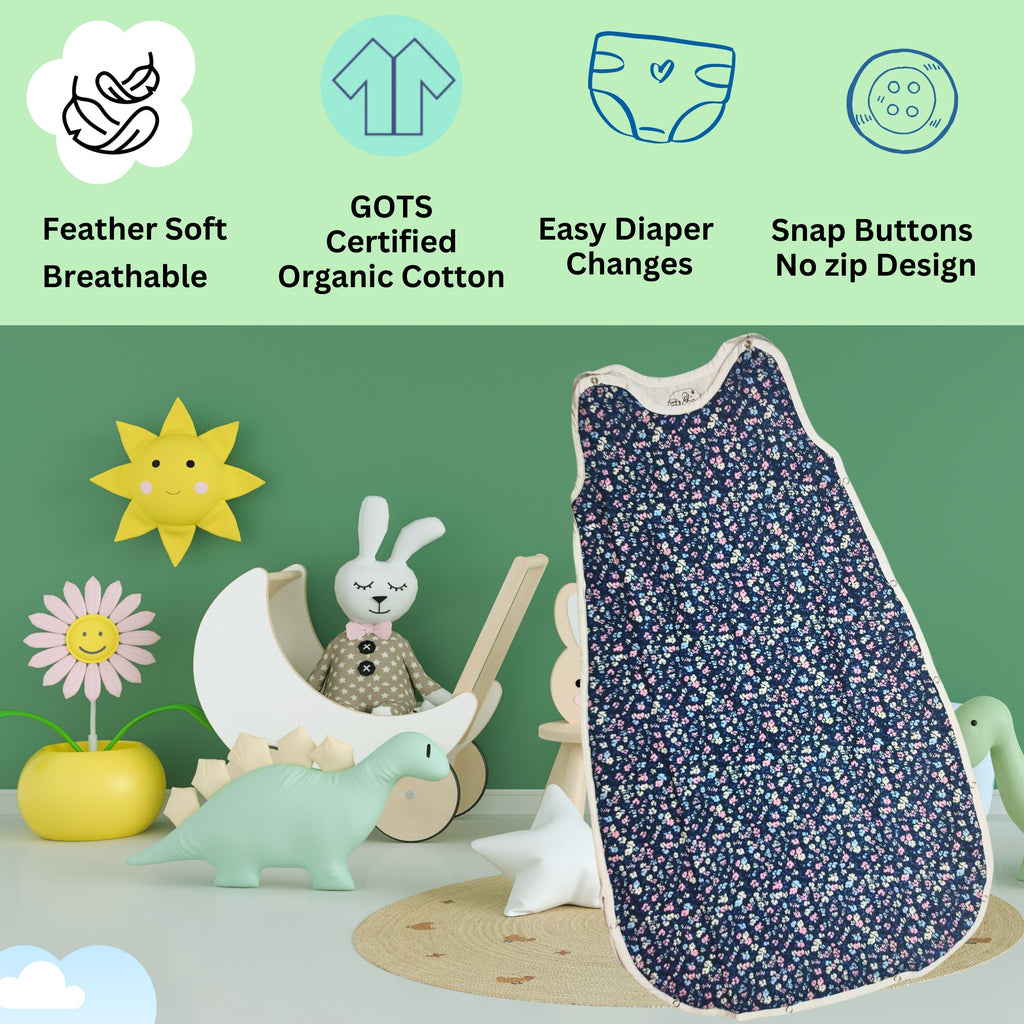 MAAIEE Organic Baby Sleep Bag | Breathable Wearable Blanket [FloralNavy]