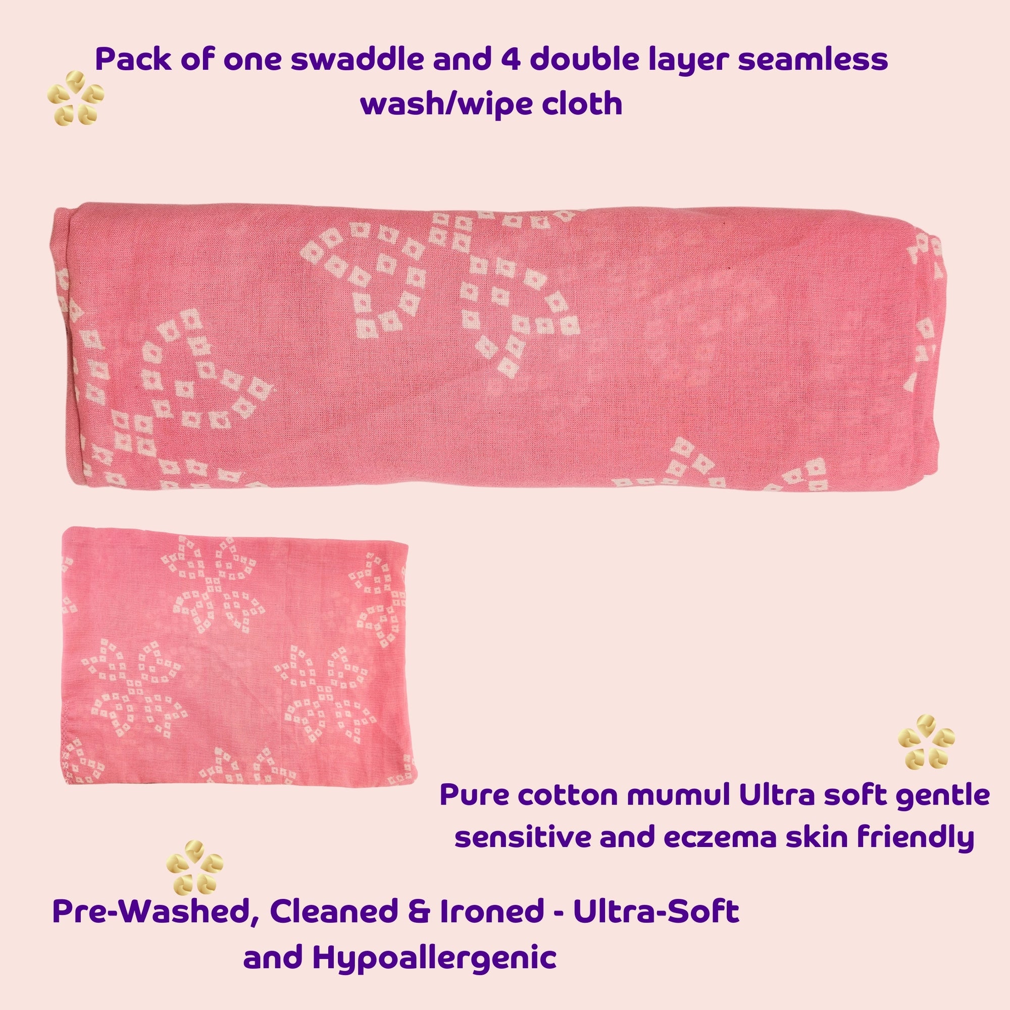 Mulmul Baby Swaddle & Wash Cloth Set [Rosebud Blossoms] | Premature Babies' Swaddle