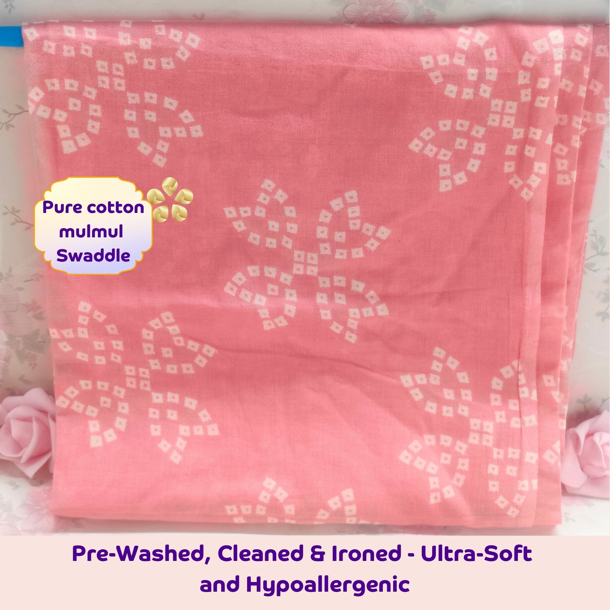 Mulmul Baby Swaddle & Wash Cloth Set [Rosebud Blossoms] | Premature Babies' Swaddle