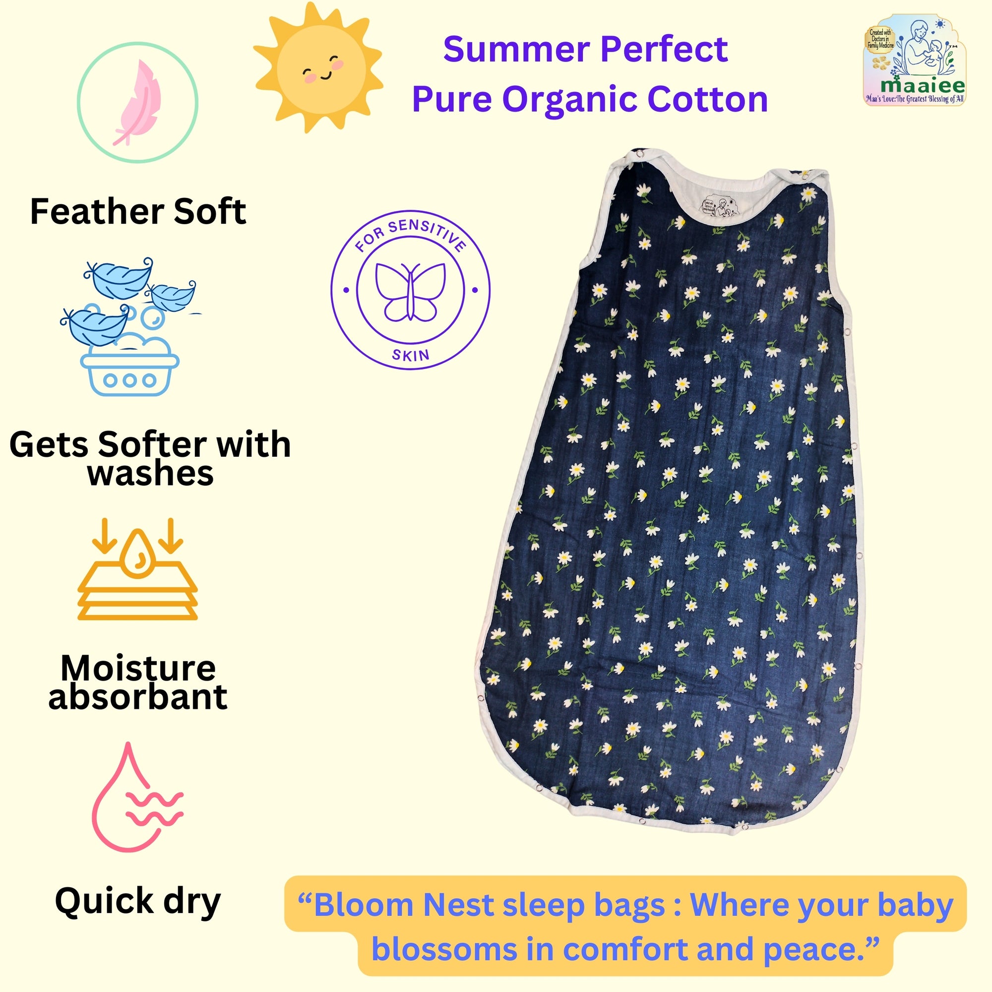 MAAIEE Organic Baby Sleep Bag | Breathable Wearable Blanket [GoldenBud]