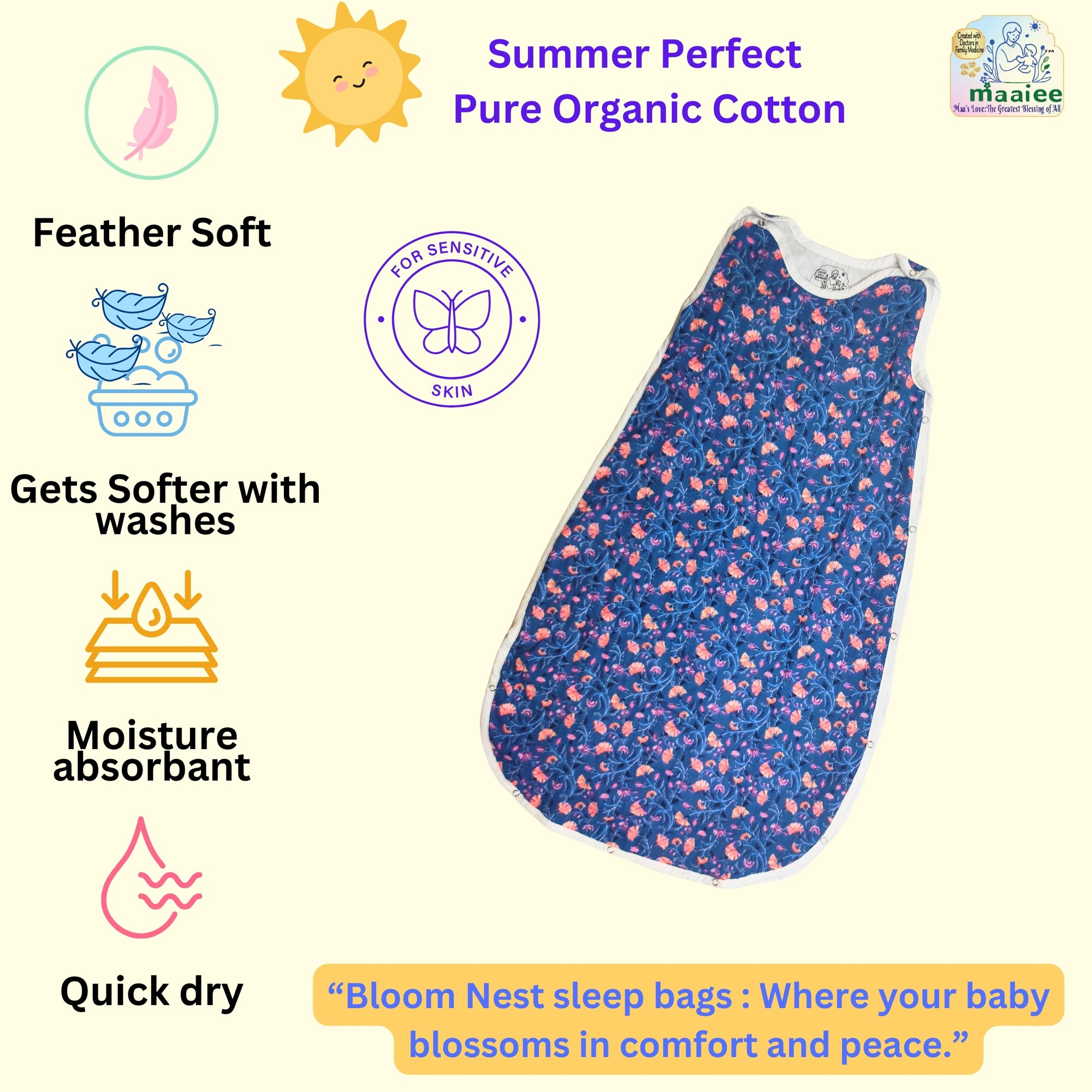 MAAIEE Organic Baby Sleep Bag | Breathable Wearable Blanket [CottonCloud]