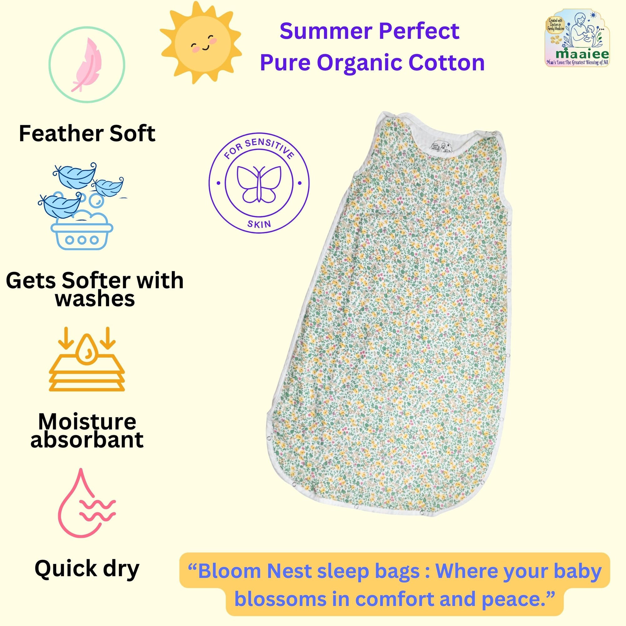 MAAIEE Organic Baby Sleep Bag | Breathable Wearable Blanket [GreenFlorals]