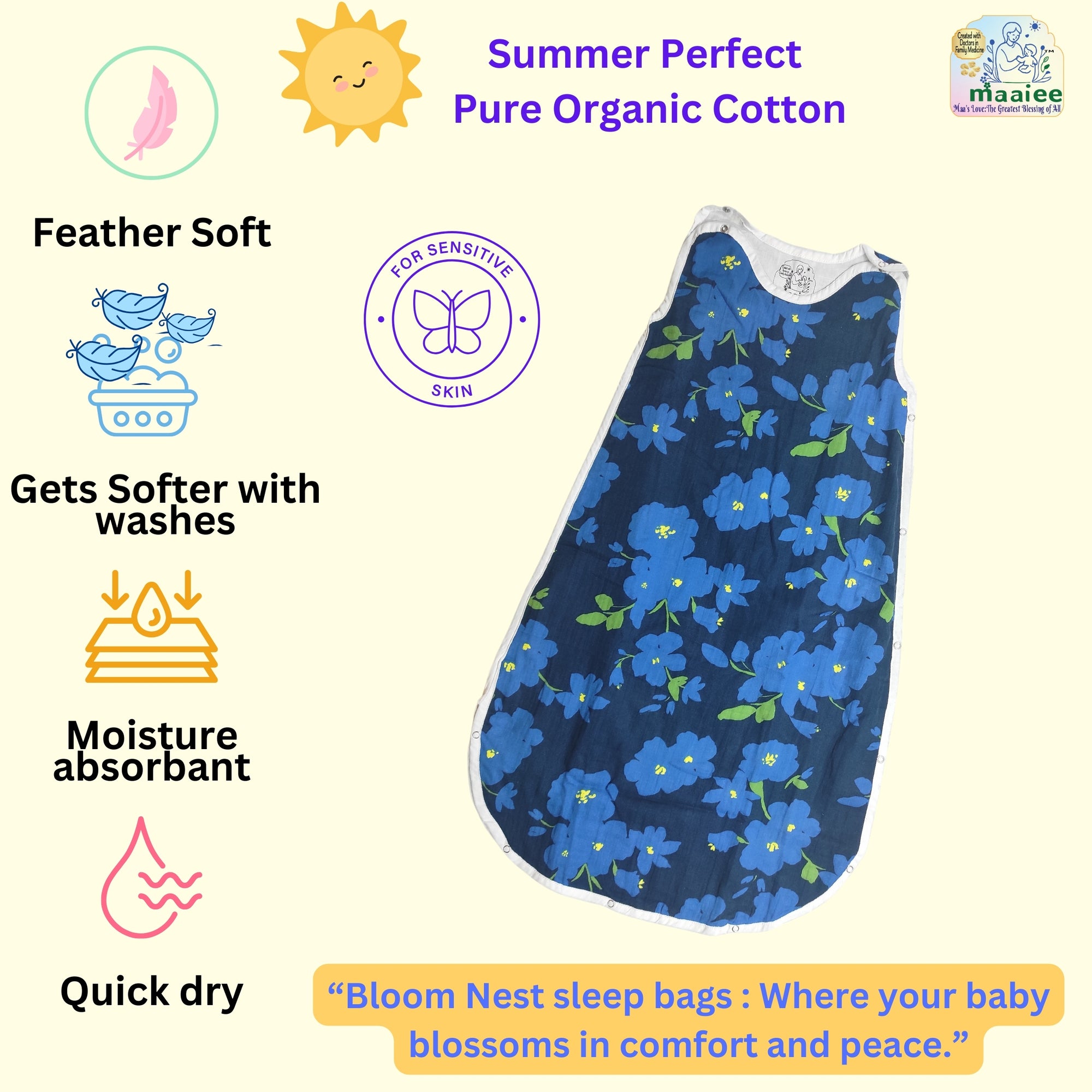 MAAIEE Organic Baby Sleep Bag | Breathable Wearable Blanket [LittleBlossoms]