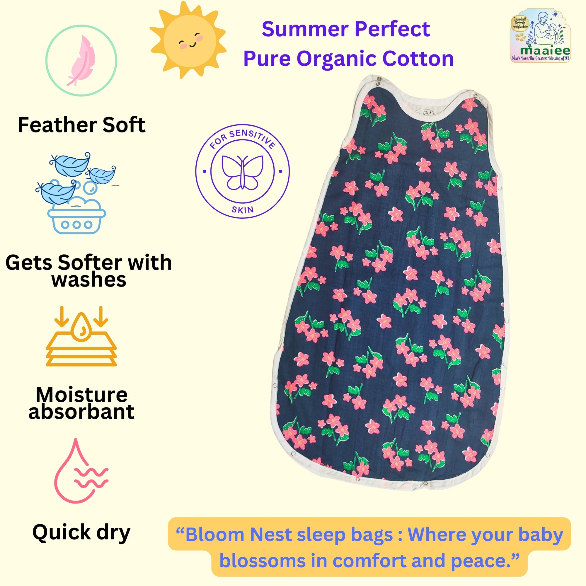 MAAIEE Organic Baby Sleep Bag | Breathable Wearable Blanket [BlossomSprout]