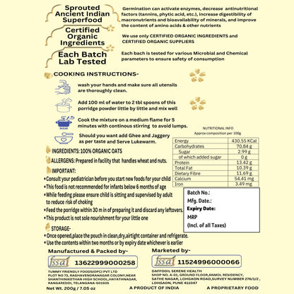Organic Oats Cereal (Pack of 2)+ 1 Muslin Wipe+ 1 Organic Bib