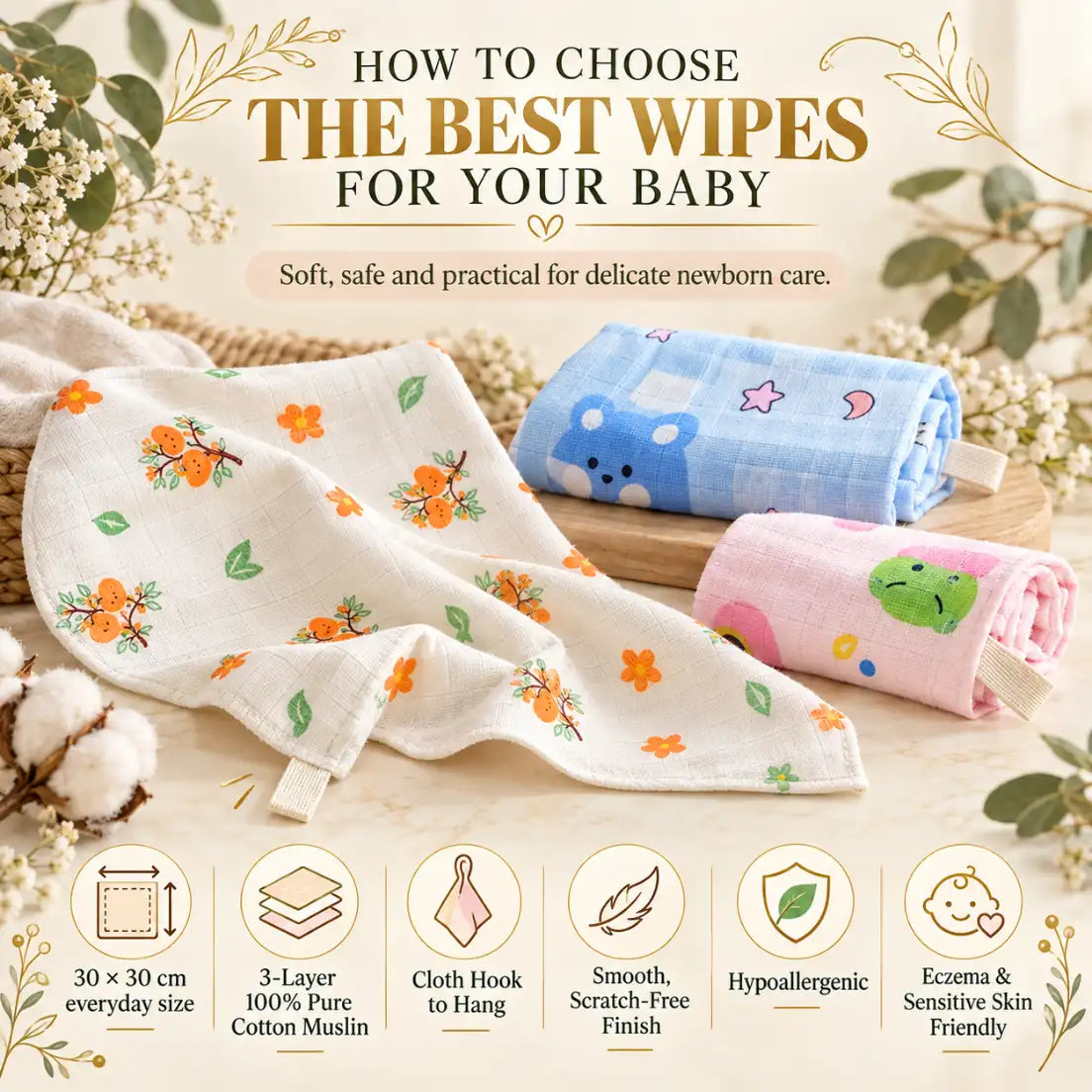 Muslin Cotton Baby Wipe Wash Burp Cloth