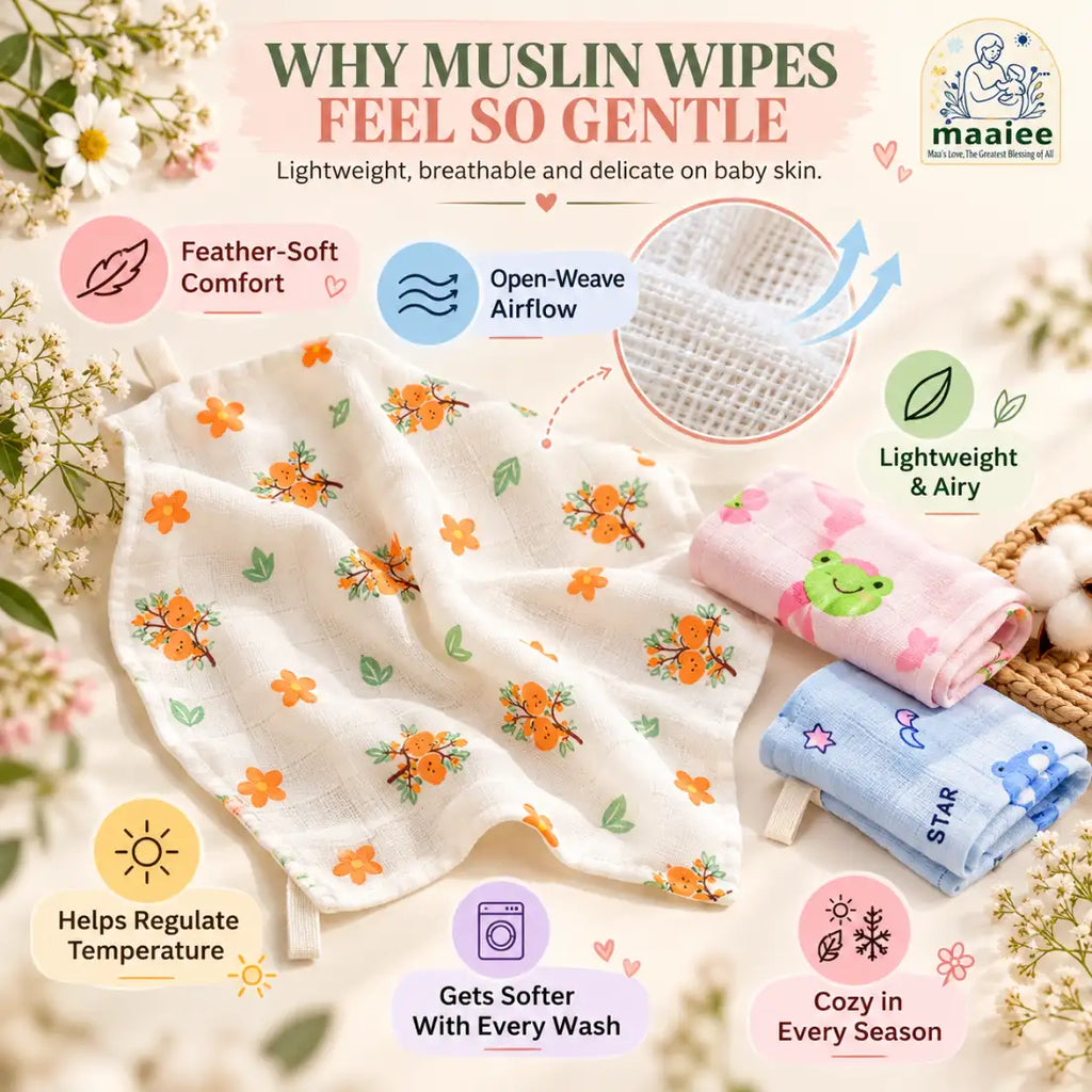 Maaiee Baby Essentials Gift Set | Hooded Towel, Swaddles & Reusable Wipes