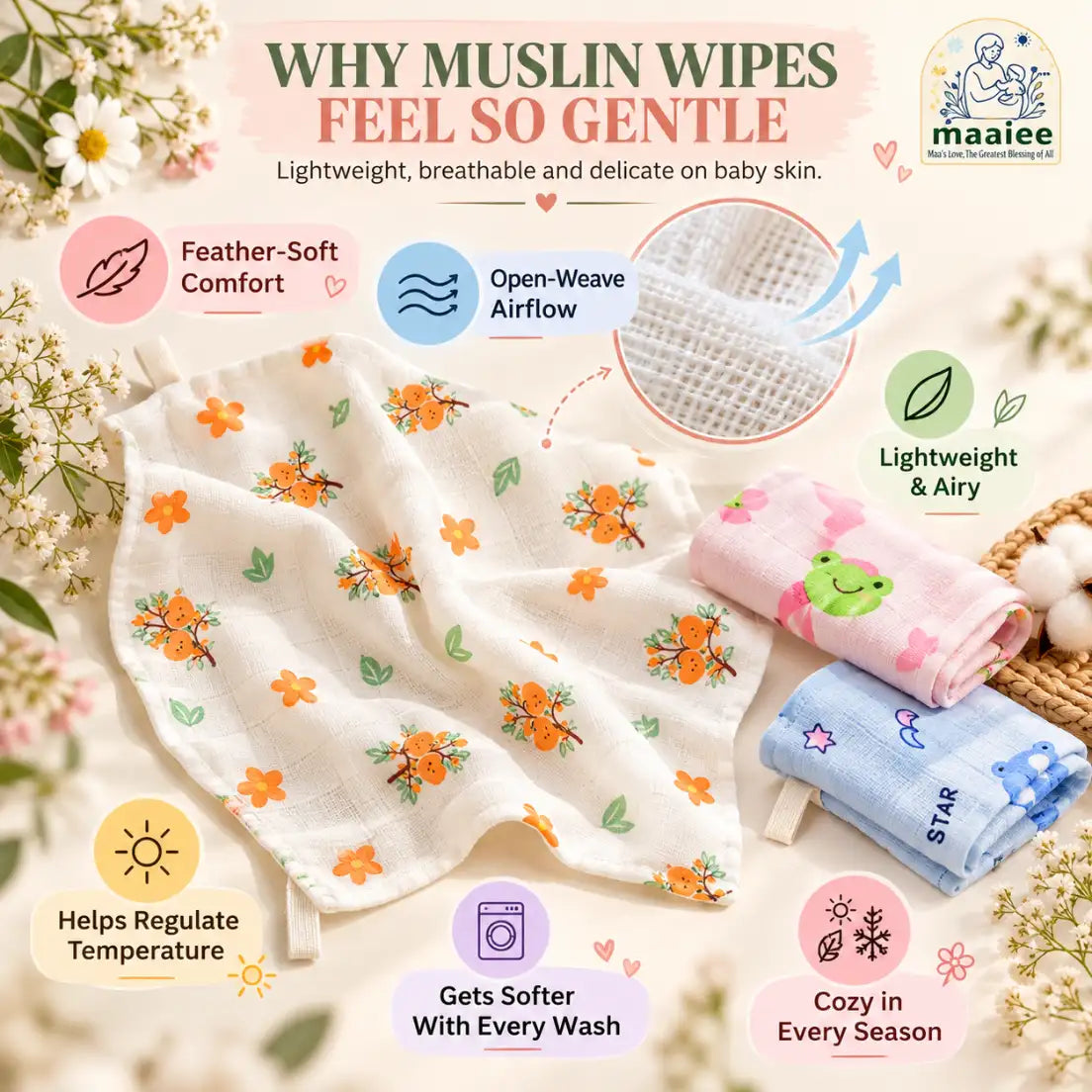 Muslin Cotton Baby Wipe Wash Burp Cloth