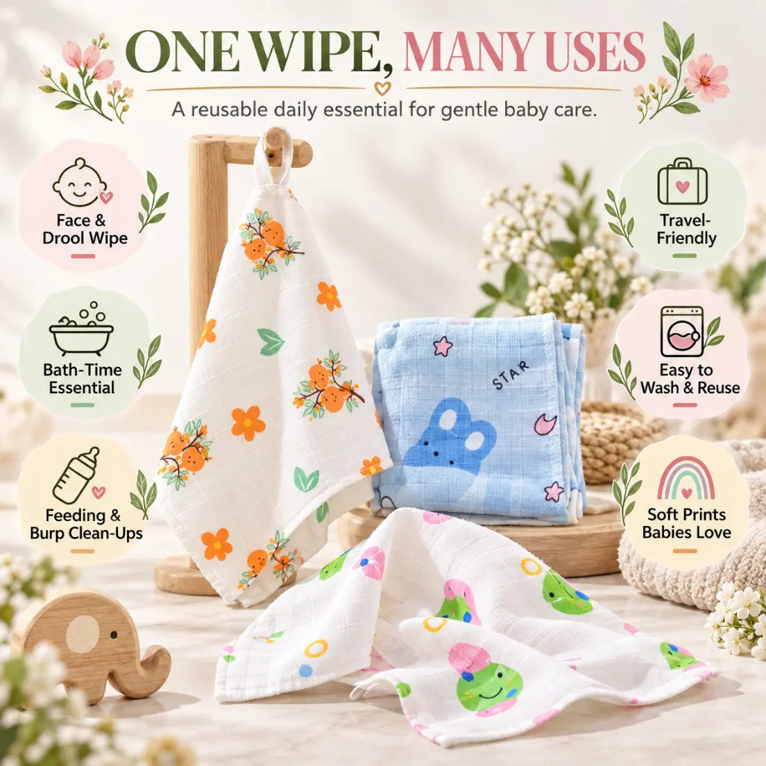 Muslin Cotton Baby Wipe Wash Burp Cloth