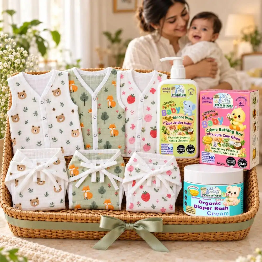 Daily Care Newborn Gift Hamper – Almond Wash, Neem Soap, Rash Cream & Muslin Clothes