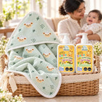 Aarunya Baby Gift Set – Organic Cow Ghee Lotions & Hooded Towel