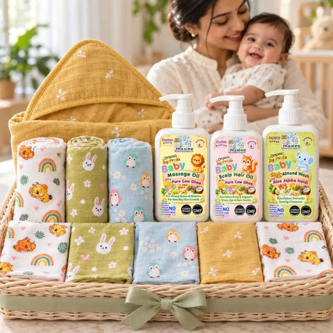 Naani Maa Heritage New Mom Gift Hamper – Ayurvedic Cow Ghee Oils, Bath & Muslin