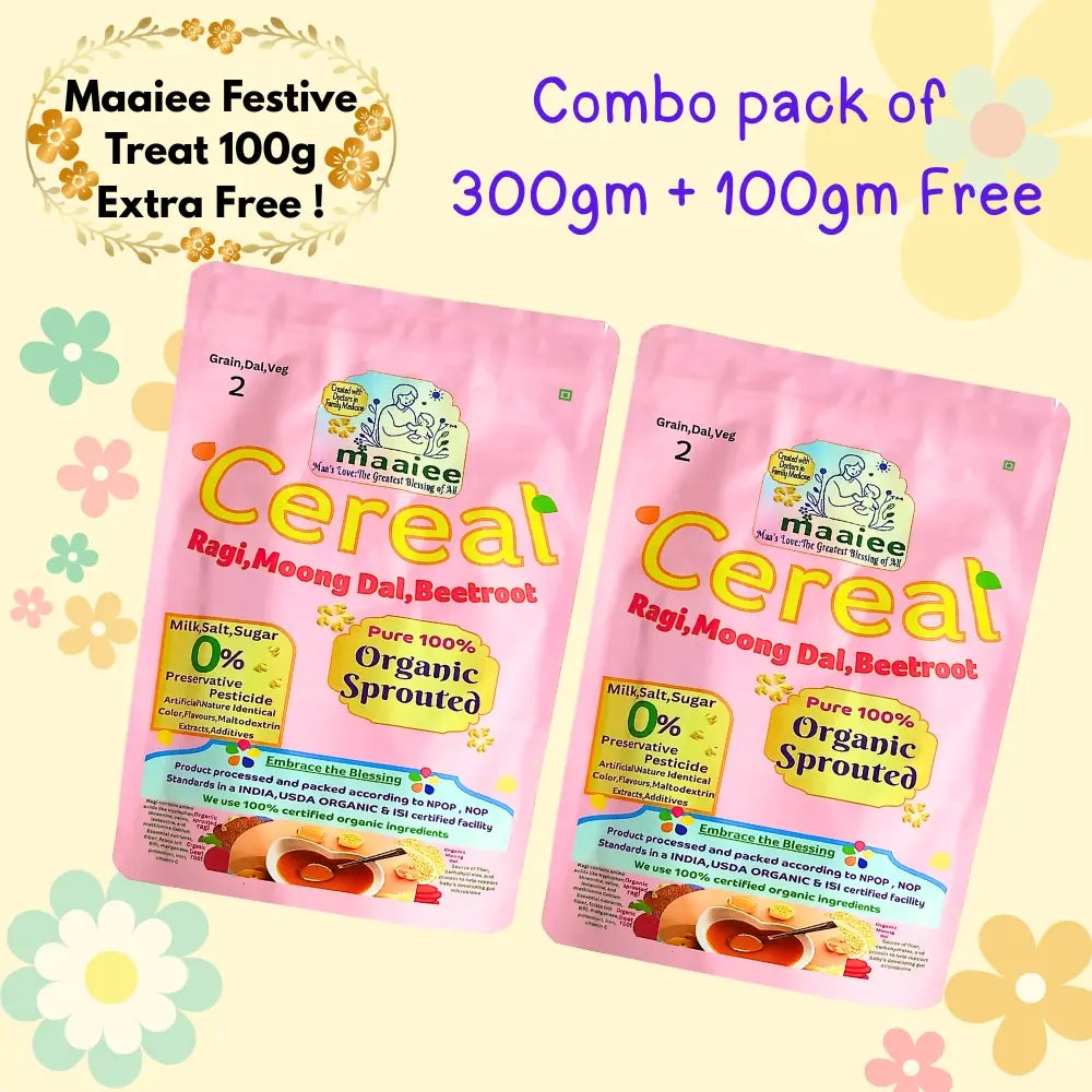 Organic Sprouted Ragi,Mung dal,Beetroot Cereal [Festive Treat 100Gm Free]