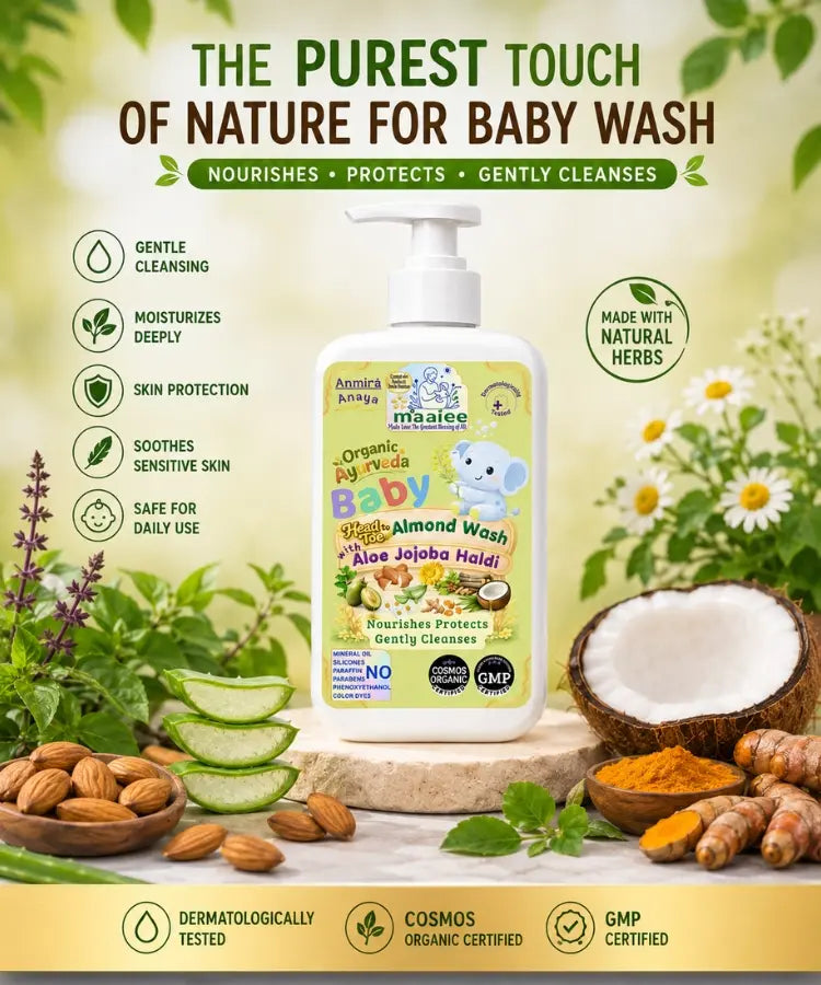 Maaiee baby care offer with wash, soap, diaper cream and free cap mitten booty set
