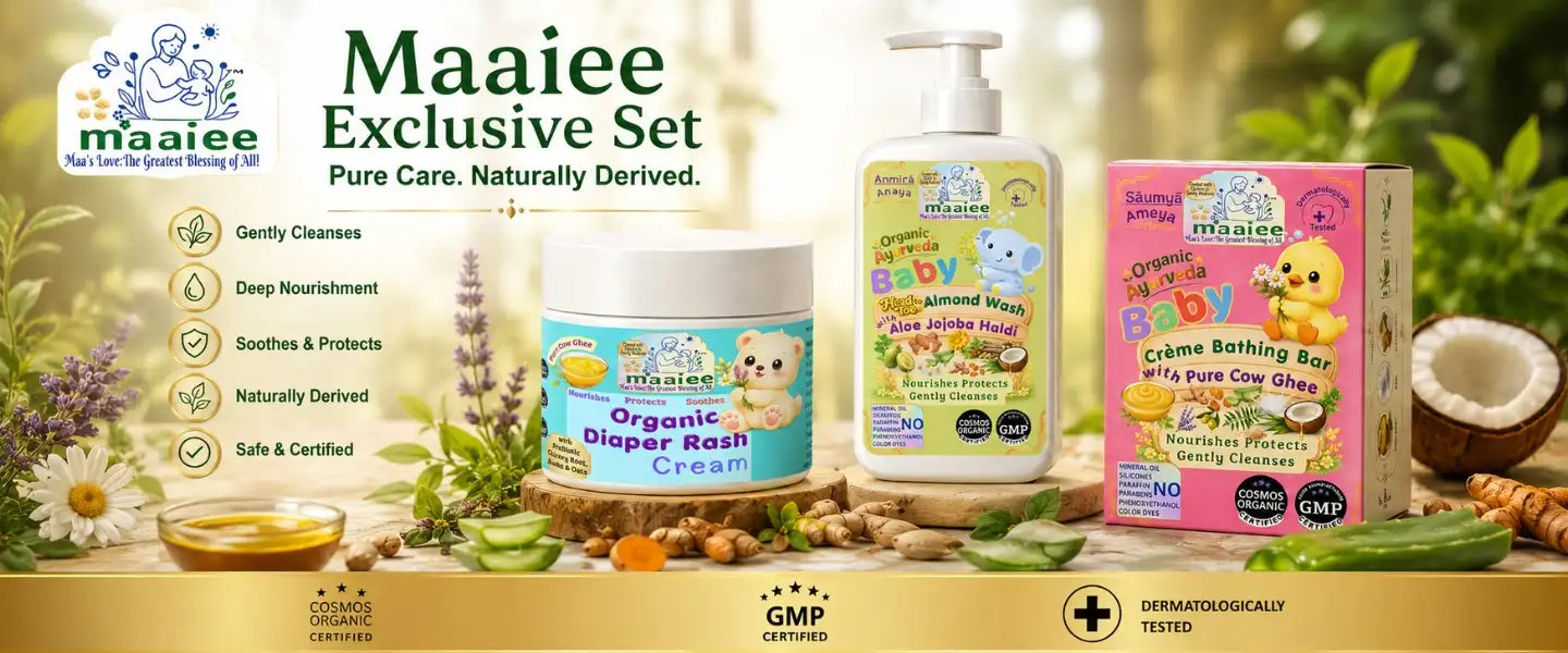 Maaiee baby care bundle with wash, soap, diaper cream, jabalas and muslin nappies