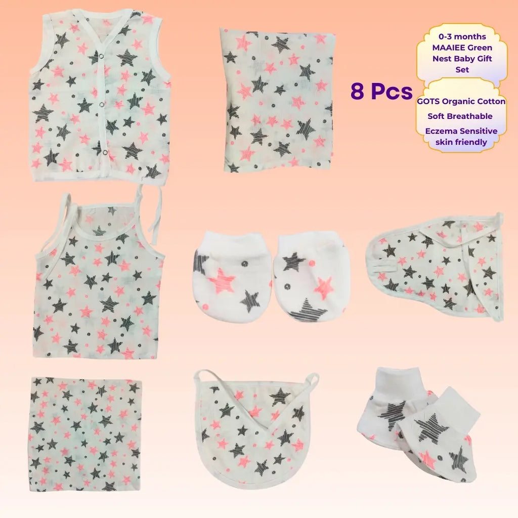 Maaiee newborn organic cotton 8-piece gift set with soft everyday essentials
