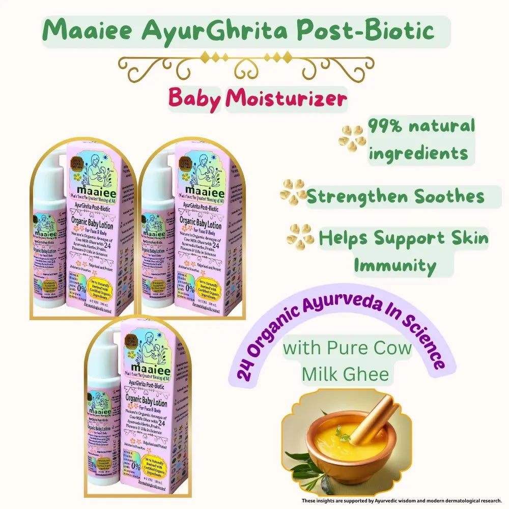 Maaiee Ayur Ghrita baby lotion pack of three made with gentle cow ghee formulation