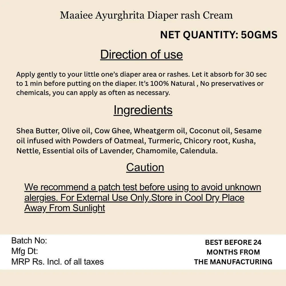 Maaiee diaper care cream with cow ghee, botanical nourishment and gentle moisture barrier comfort