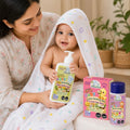 baby care set featuring cow ghee baby soap, coconut-based head-to-toe wash and talc-free Navpushpadi baby powder