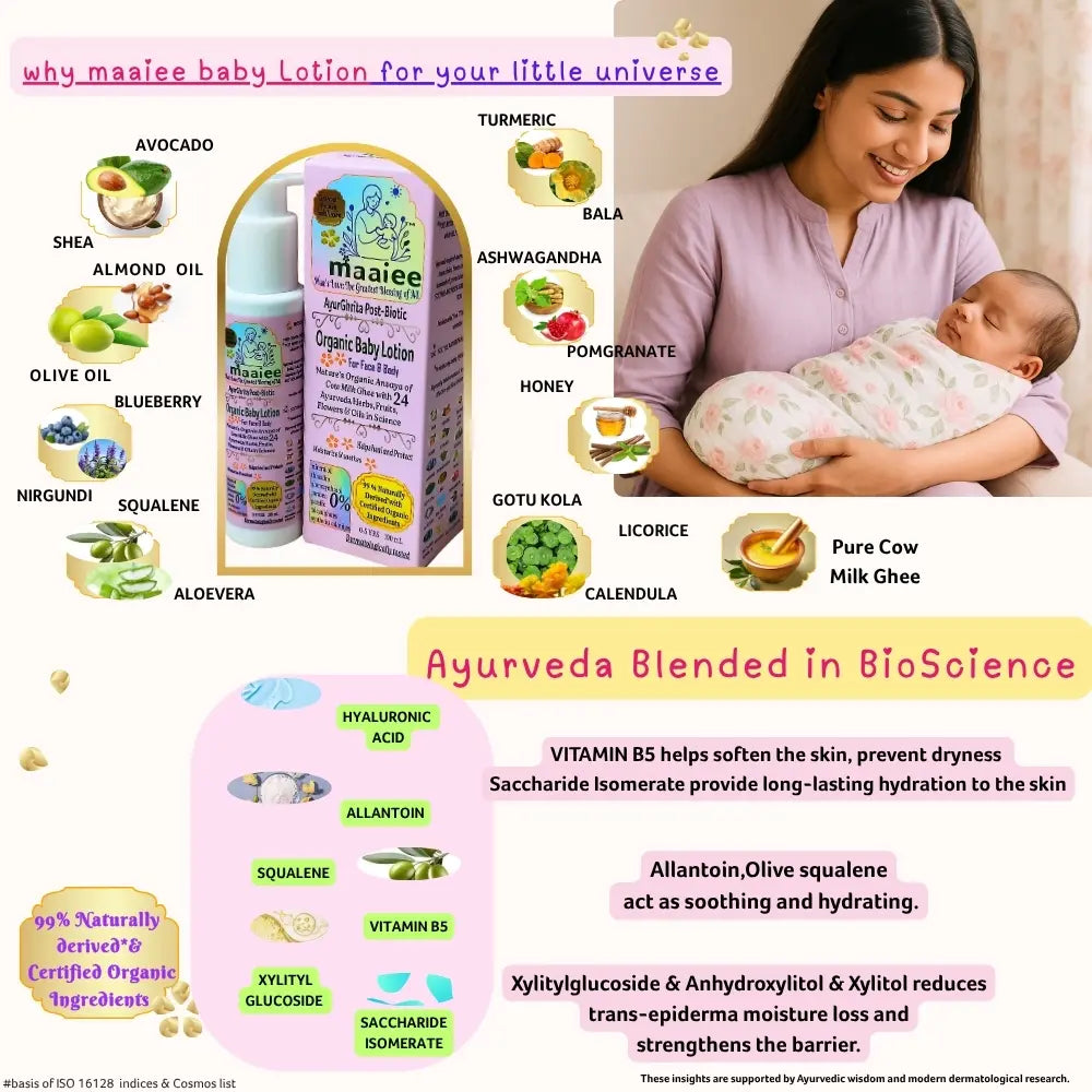 Maaiee baby lotion with cow ghee blended in science and ayurvedic ingredients 