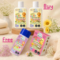 Special baby care offer featuring two Maaiee Poshan Amrit Baby Massage Oils with complimentary cow ghee baby soap and talc-free baby powder.