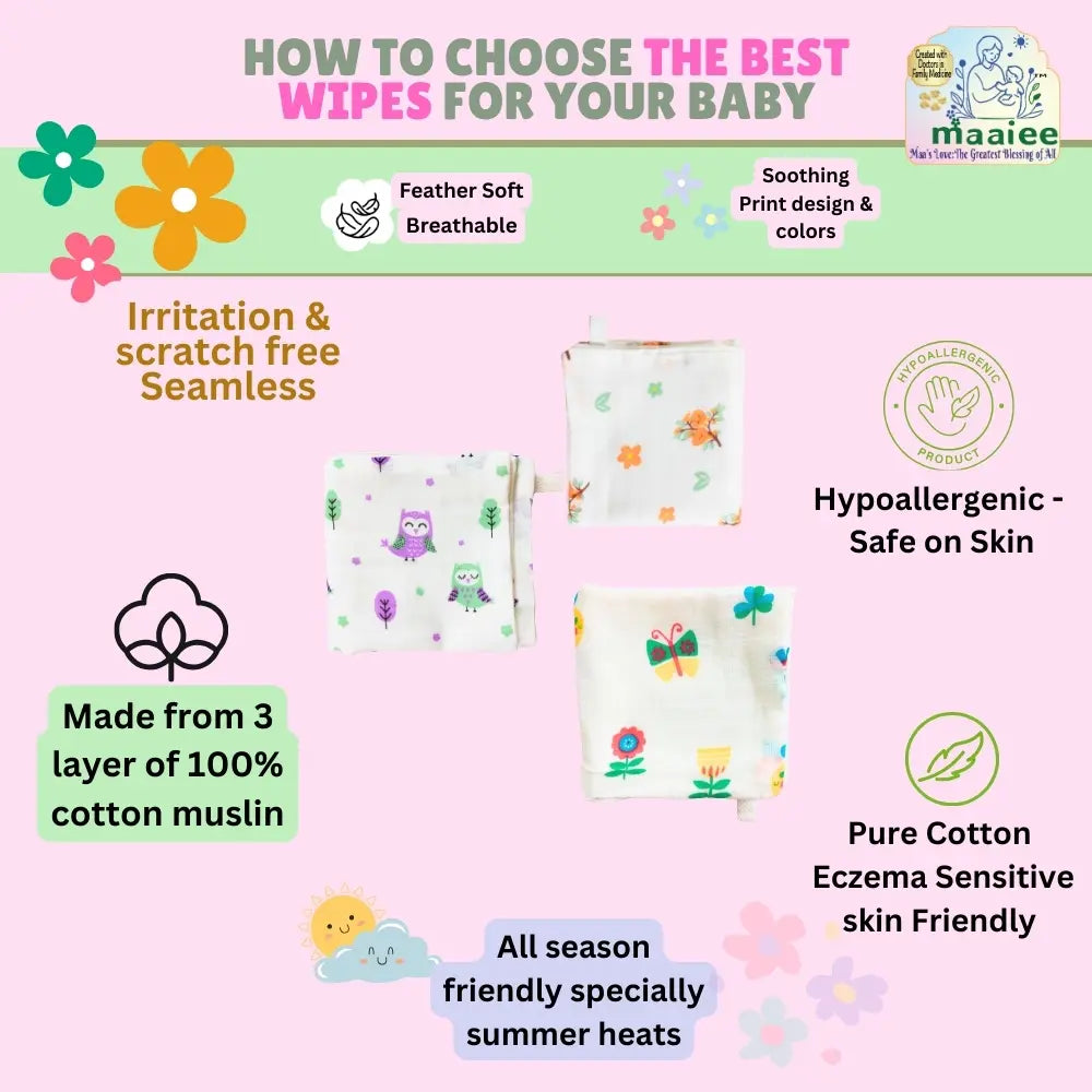 maaiee baby muslin baby wipes features