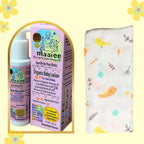 Maaiee baby swaddle paired with gentle lotion arranged together as a cozy newborn care set