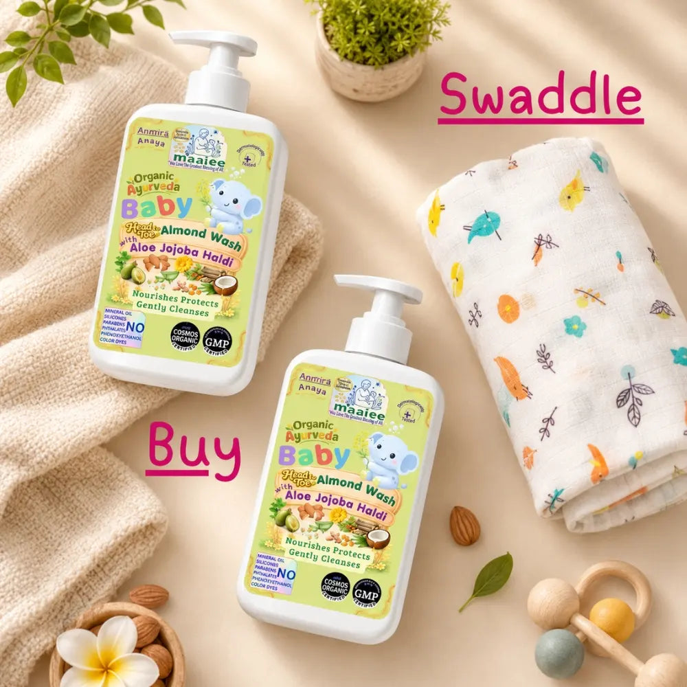 Maaiee almond haldi baby wash duo with free muslin swaddle