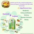 Maaiee baby wash ingredients with cow ghee and Ayurvedic herbs.