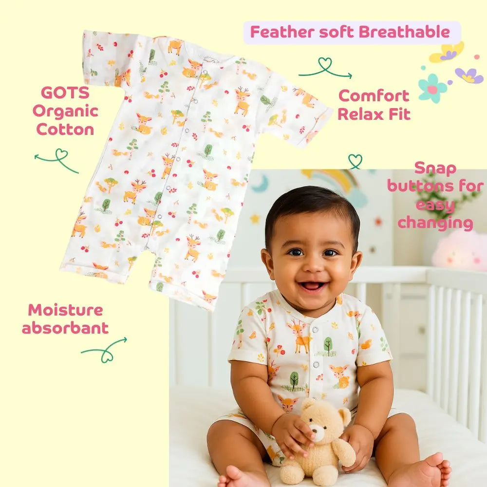 Maaiee deer print organic cotton romper made for soft and comfortable baby wear