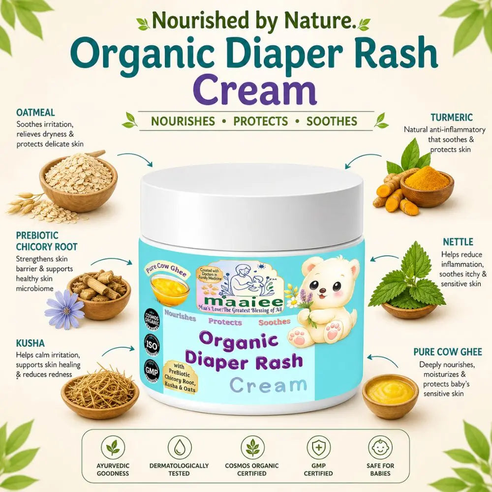 Maaiee diaper protection cream with Ayurvedic care, cow ghee nourishment and delicate baby skin support