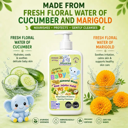 Maaiee baby head-to-toe wash with flower waters, gentle cleansing and soothing newborn skin care