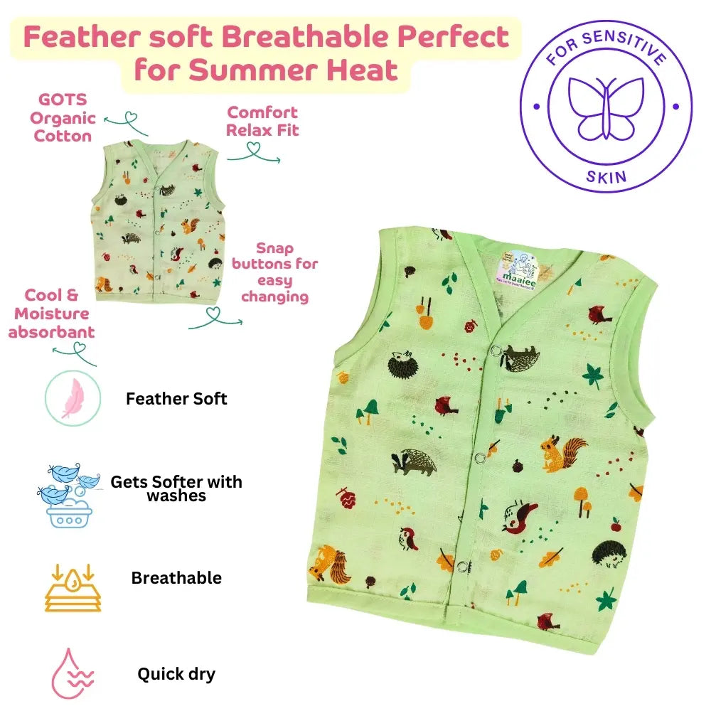 Maaiee green forest newborn jabla made with soft cotton in a coordinated gentle everyday design