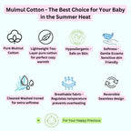 Maaiee mulmul baby dohar with layered cotton design and icons showing its unique differences