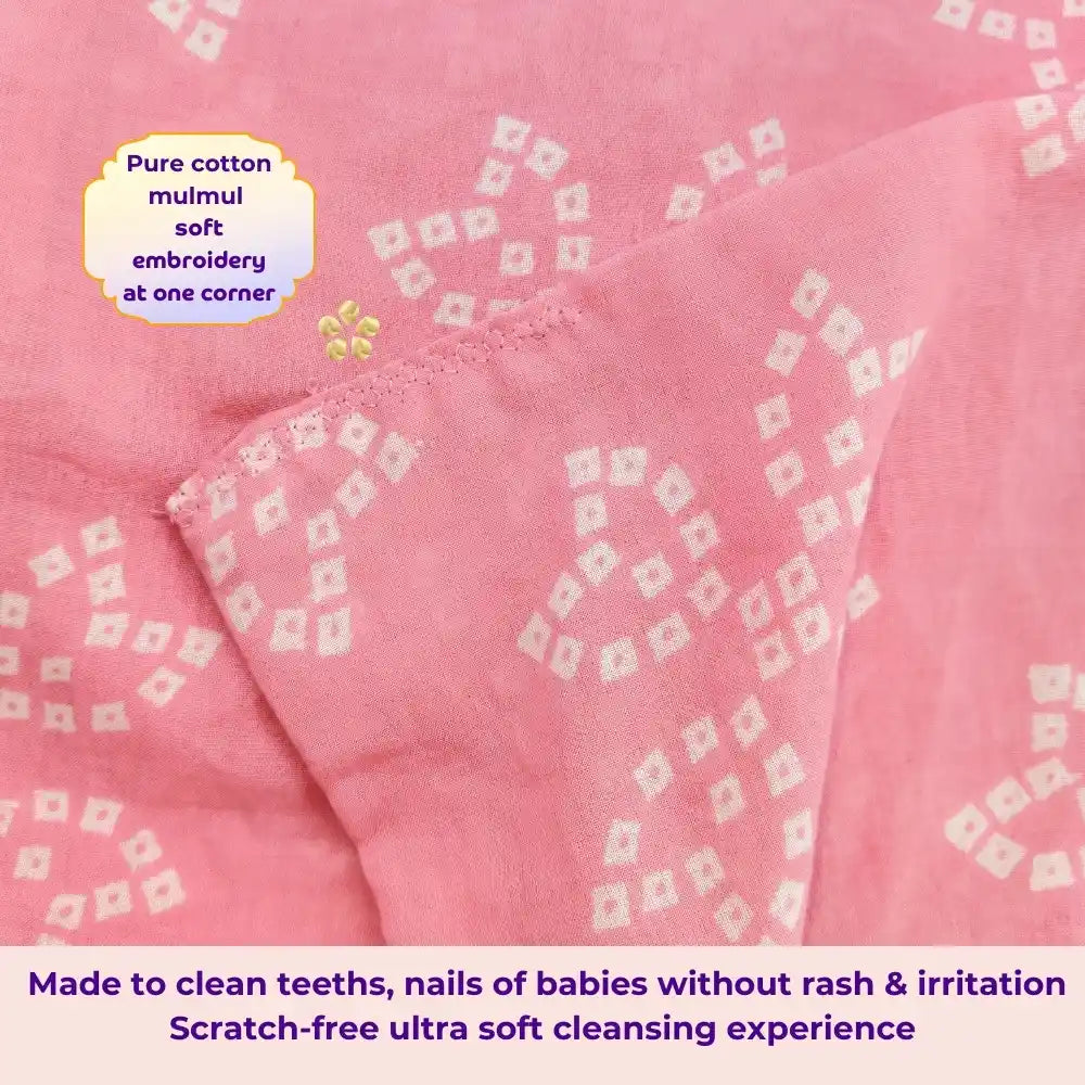 Maaiee mulmul cotton washcloth with a embroidery edge for gentle newborn cleaning