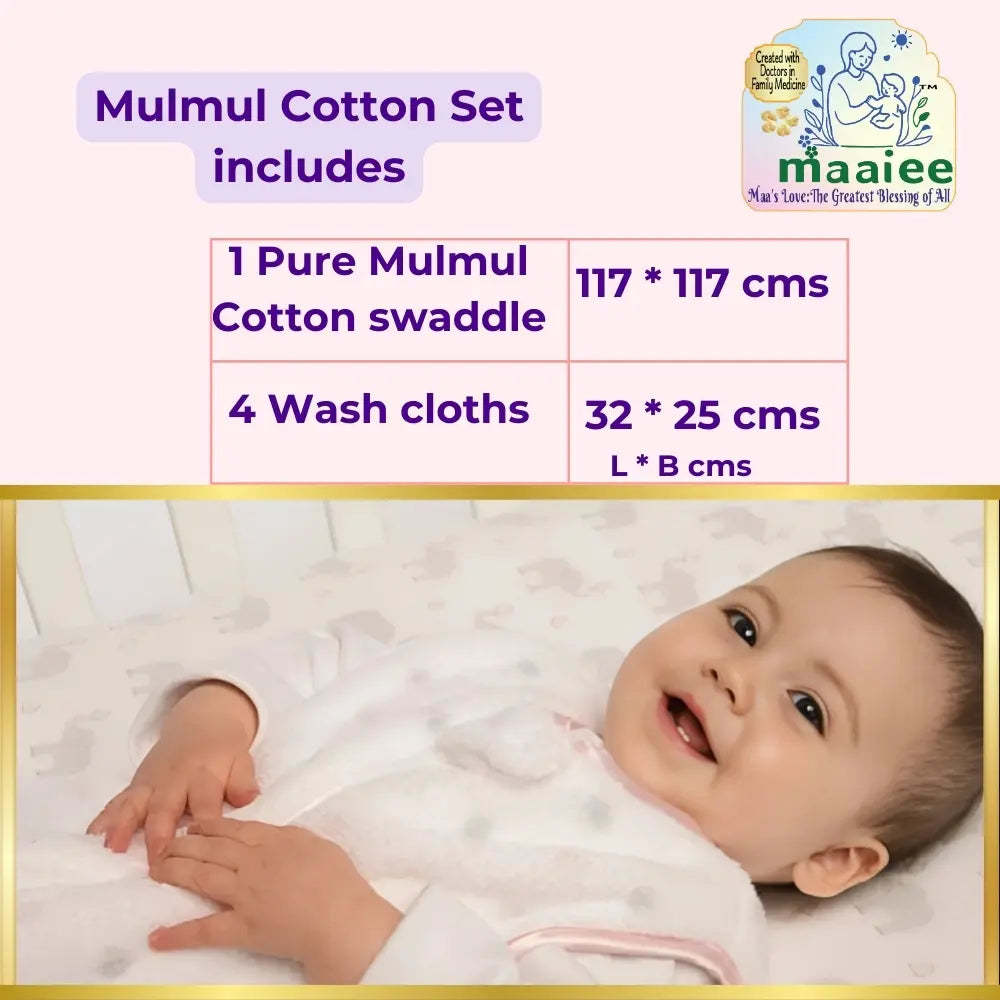 Maaiee mulmul washcloth and swaddle 
size