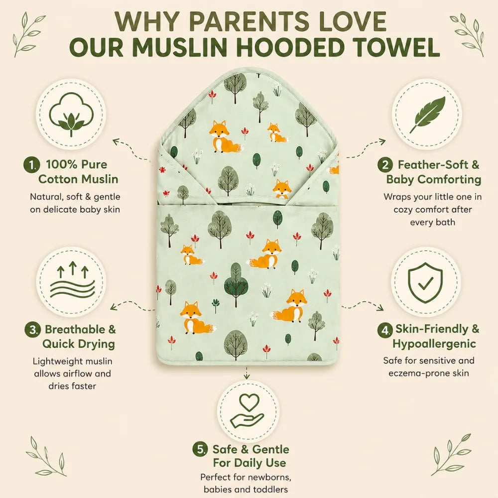 Soft and breathable pure cotton muslin hooded towel features by maaiee